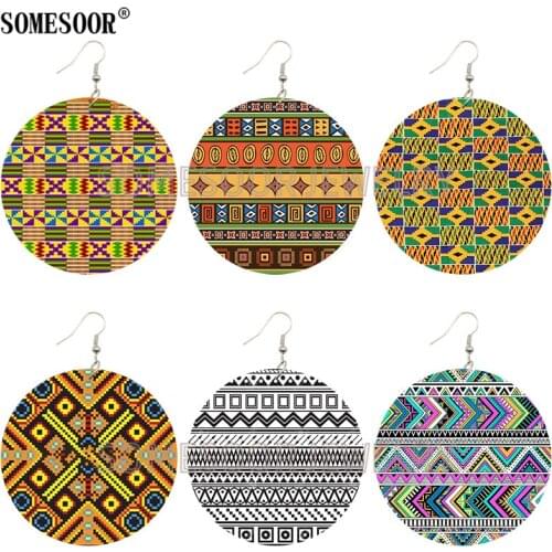 SOMESOOR Jewelry 2020 New Pattern African Ethos Art Print Wooden Both Sides Printing Fashion Women Cute Earrings Dangle