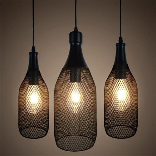 Modern Iron Bottle Net Pendant Lights Ceative Simple Kitchen Hanging Lamps Personality Bedroom Restaurant Cafe Courtyard Lights