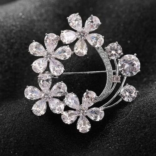 Vintage Crystal Wreath Brooch Pin High Quality Zircon Rhinestone Wedding Brooches Pins Broach Silver Color Jewelry broches mujer