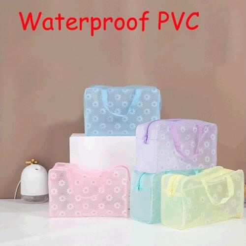 Waterproof PVC Travel Cosmetic Storage Makeup Bag Portable Shower Bag Handbags 5 Color Floral Transparent Wash Bag Reusable