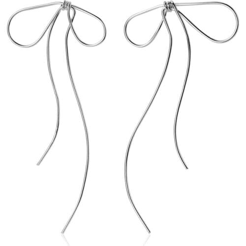 MloveAcc Authentic 925 Sterling Silver Bowknot Earrings for Women Punk Big Silver Drop Earring Party Jewelry