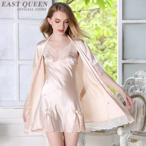 Women Kimono Yukata Nightgown bathrobe sets silk robe sets sexy short Sleepwear women summer lace mini nightdress robe DD348 F