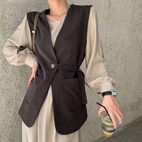 2 Piece Suits Waistcoat + Long Dress Sleeveless Pocket Jacket Coat Elegant 2021 Solid Long Sleeve Dresses OL Style Office Lady