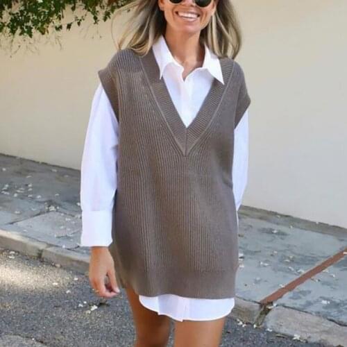 ZXQJ Vintage Women Elegant Knitted Sleeveless Sweaters 2021 Spring-Autumn Fashion Ladies Loose Pullovers Female Chic Knitwear