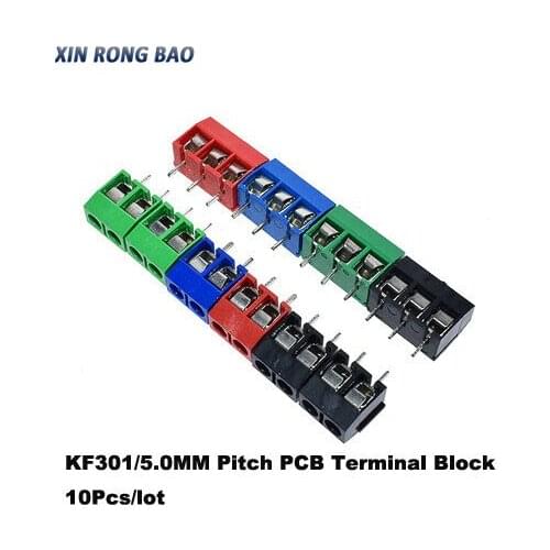10Pcs/lot KF301-5.0-2P KF301-3P KF301-4P Pitch 5.0mm Straight Pin 2P 3P 4P Screw PCB Terminal Block Connector Blue Green