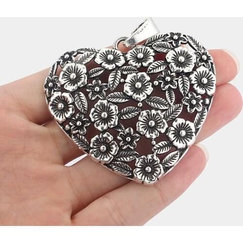 2pcs Large Open Love Heart Flower&Leaf Charms Pendants for Necklace Jewelry Findings