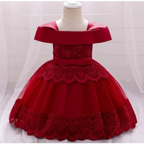 2020 Toddler Christening Evening Dress 1st Birthday Dress For Baby Girl Clothes Lace Party Princess Dresses Infant One Shoulder