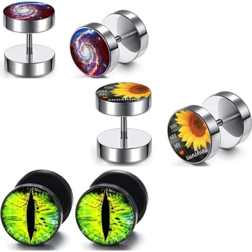 3 Pair Fashion Punk Earrings Sided Round Bolt Stud Earrings Male Gothic Barbell Black Earrings Men women Jewelry Gift