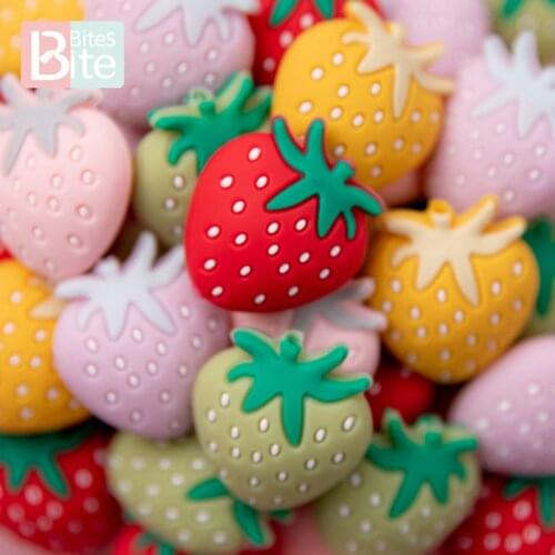 5PC Silicone Teether Beads Food Grade Silicone Strawberry Beads For Necklace DIY Pacifier Chain Teething Beads Childrens Goods