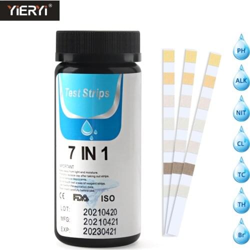 50pcs/Bottle 7 in 1 Swimming Pool PH Paper Chlorine Value Alkalinity Hardness Water Quality Test Strips for Cleaner Accessories