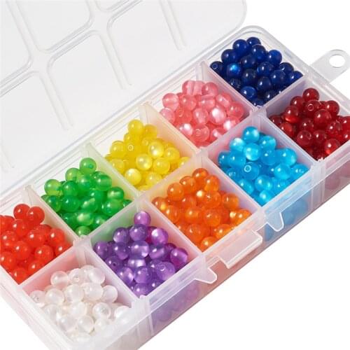 700pcs/box Resin Beads Imitation Cat Eye Style Spacer Beads Mixed Color Round for Jewelry Making DIY Bracelet Necklace 6x5mm
