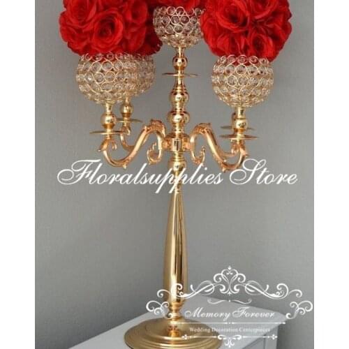 75CM Tall Gold/Silver Wedding Centerpiece Decoration 5 Arms Candle Holders Table Decorative Crystal Candelabra