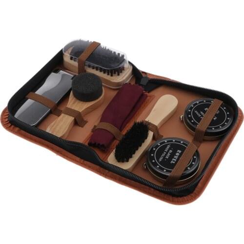 8pcs/Set Leather Shoes Care Polish Boot Shine Cleaning Brush Tool with Case