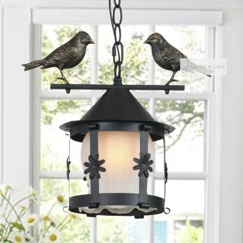 American Rustic Fashion Iron Black Cage Single Pendant Light Bar Balcony Lamp lustre pendente