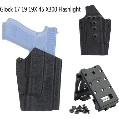 Kydex Gun Holster for Glock 17/19/19X/45+X300 Flashlight Right Hand Pistol Holster Case with Scabbard K Sheath Waist Belt Clip