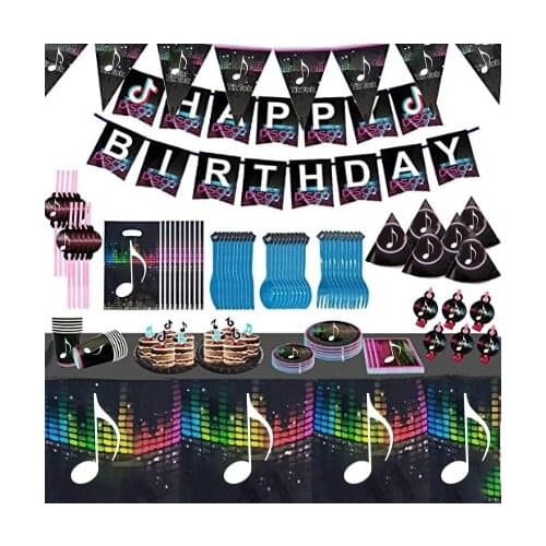 Birthday Tableware Wallpapers Banner Paper Cups Tissue Paper Pallet Knife, Fork and Spoon Party Party Supplies Set