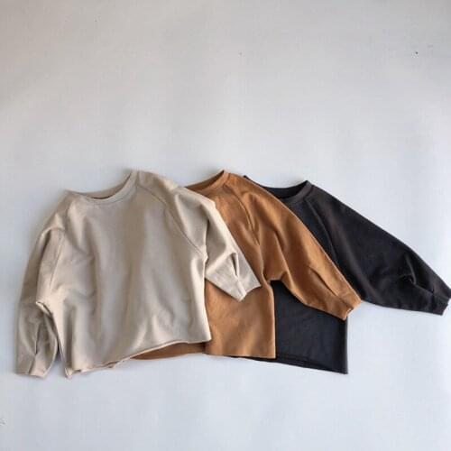 Childrens Korean autumn new top boys and girls' fashion simple literary splicing long sleeve T-shirt bottom coat