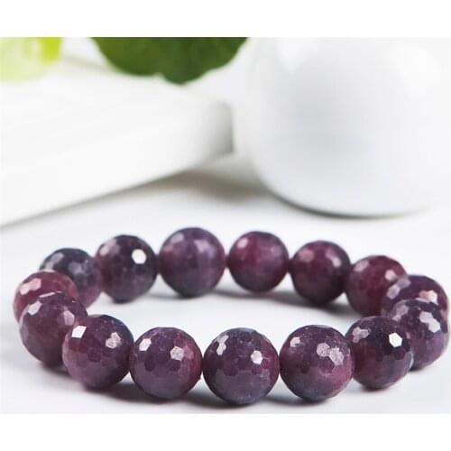 Precious Natural Ru by Gems Faced Bead Bracelet 14mm Big Stretch Healing Crystal Round Bead Fitness Woman Men Bracelet