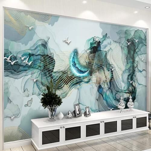 Photo Wallpaper Modern Abstract Ink Landscape Moon Murals Living Room Study Chinese Style Sticker Self-Adhesive Waterproof Decor
