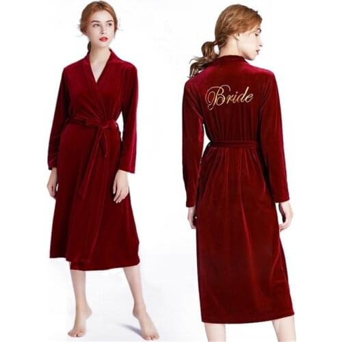 Bathrobe bridal robe wedding autumn/ winter new gold velvet pajamas bridesmaid gown large size fashion bathrobe cardigan пижама