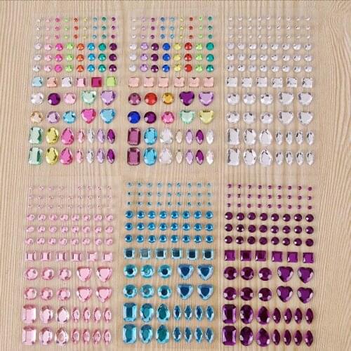 Art Crystal Diamond Rhinestone Children Toys Sticker Acrylic Shoes Picture Frames Self Adhesive Scrapbooking Stickers 1 sheet