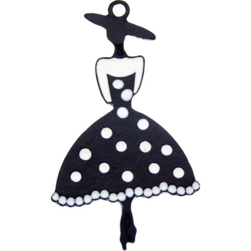 Julie Wang 4PCS Enamel Black Fashion Girl Charms Lady Pendants Alloy Necklace Bracelet Jewelry Making Accessory