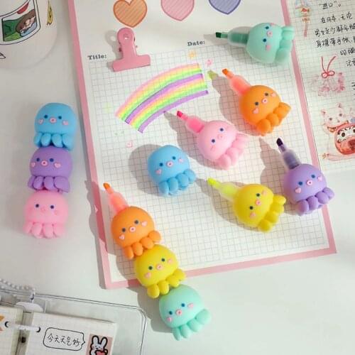 Kawaii 5 Colors Octopus Fluorescent Marker Pen Set Highlighter Pens Painting Highlight Mark Cute Stationery School Supplies
