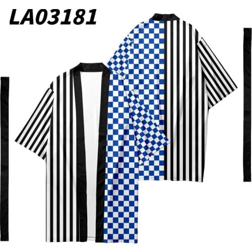 2021 Japanese Kimono Plaid Striped Patchwork Print Cardigan With Belt Shirt Blouse Summer Men Yukata Beach Kimono Streetwear