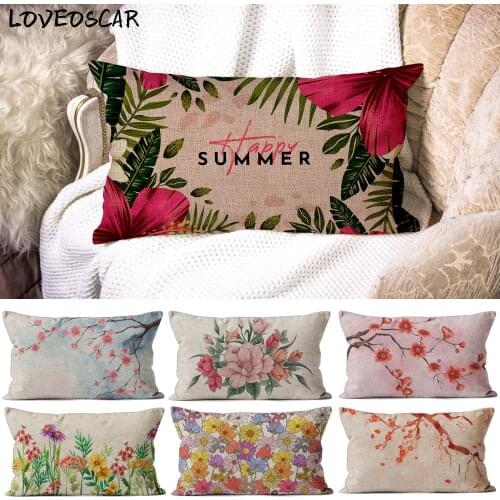 Summer Spring Garden Classic Tropical Pink Plant Flower Floral Rectangular Cushion Cover Throw Pillow Case Home Comfort Coussin