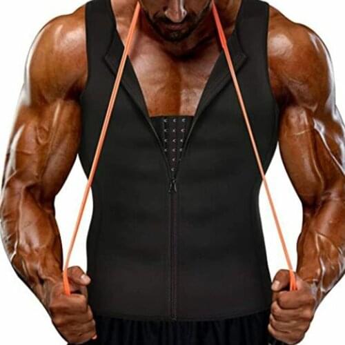 Men Slimming Waist Trainer Zipper Compression Sauna Sweat Corset Vest Weight Loss Shapewear Tank Top Gym Sport Indoor Fat Burner