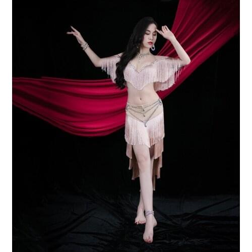 Belly Bance Suit Tassel Bra Diamond-Studded Belt Skirt Performance Clothes Set Female Adult High-end Top Competition Clothing