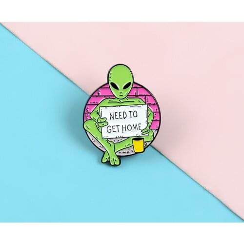 Cartoon Begging ET Enamel Pins Custom Alien Brooches for Clothes Backpack Button Badge Fashion Jewelry Gift for Kids Friends