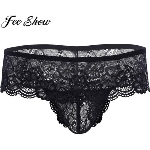 Gay Men Underwear Lace Briefs Jockstrap G-string Thong Lingerie Sissy Panties Low-Rise Sexy Gay Underwear Open Butt Pouch Briefs