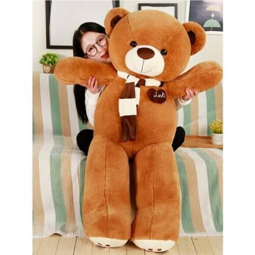 Stuffed fillings toy large 140cm brown teddy bear plush toy love you bear with scarf soft doll hug pillow birthday gift b2979