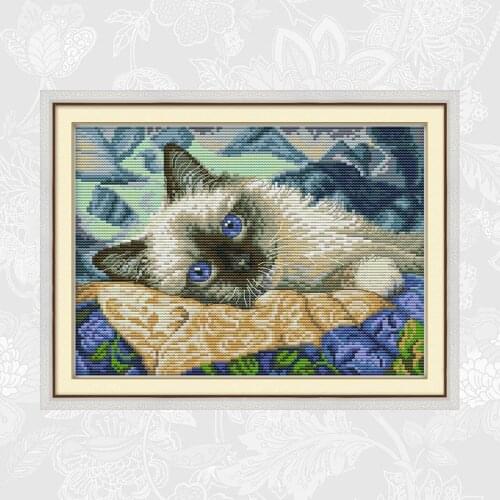 Joy Sunday Aida Cross Stitch kit 14ct 11ct The Blue Eyes Cat Print Canvas Stitches Embroidery Handmade Needlework Sets