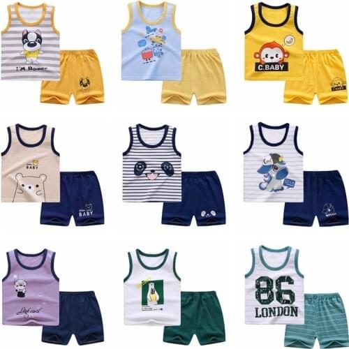 Newest Summer Kids Clothes Tee Shirts Tops With Sleeveless + Shorts Suit Casual Vest Clothing Baby Boy Girl Outfits 6m To 4 Year