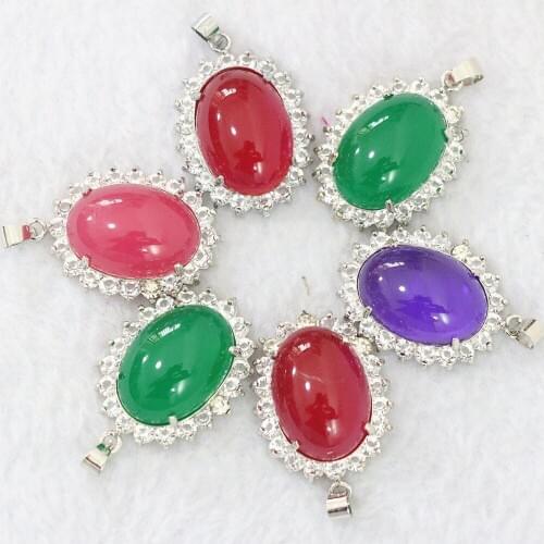 Newly green red purple natural stone jades crystal 26x32mm oval pendant charms for women necklace accessories jewelry B1104
