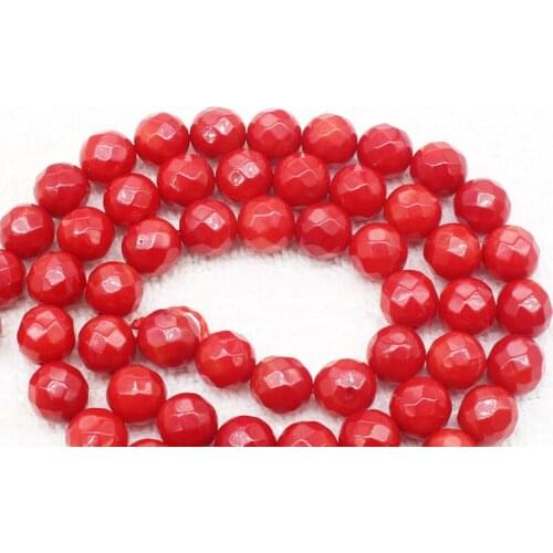 Wholesale 52pcs ,7mm Red coral Faceted Round loose beads ,Min.Order $10, provide mixed wholesale for all items