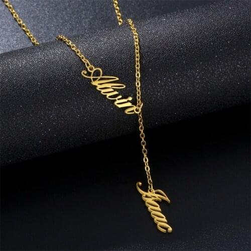 Personalized Stainless Steel Necklace Two Nameplate Custom Long Bar Necklaces for Women Pendant Couple Jewelry Gift