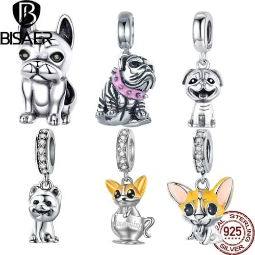 Authentic 100% 925 Sterling Silver Cute Animal English Bulldog French Pendant Bead Fit Original Charms Bracelet Jewelry Making