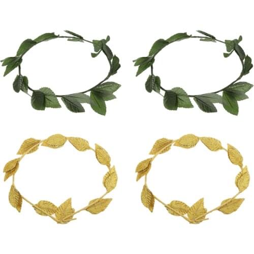 4 Pieces Stylish Greek Roman Goddess Headband Golden Green Leaf Laurel Wreath Headwear Costume Props