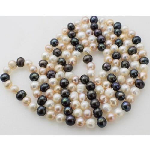 Freshwater pearl black white purple near round 7-9mm 45inch long necklace wholesale bead nature gift discount