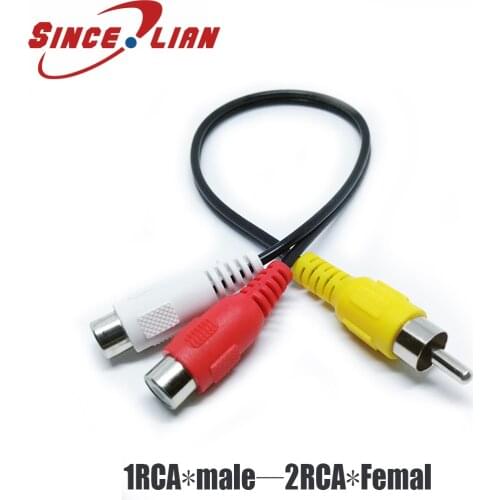 SINCILIAN Audio Video Cable Connector Butt Plug 1RCAMale To 2RCA Femal Audio Video AV Cable Cord 25cm cable connector