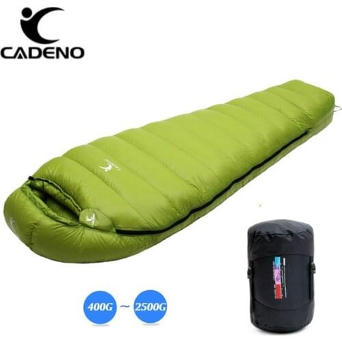 CADENO White Goose Down Filled Adult Mummy Style Sleeping Bag Fit for Winter Autumn Thermal 10Kinds of Thickness Camping Travel