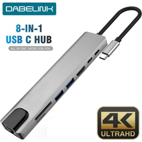 USB C HUB Type C to HDMI Switch RJ45 USB 3.0 Port SD/TF Card Reader USB-C Power Delivery for MacBook Pro 3.1 USB C Dock Splitter