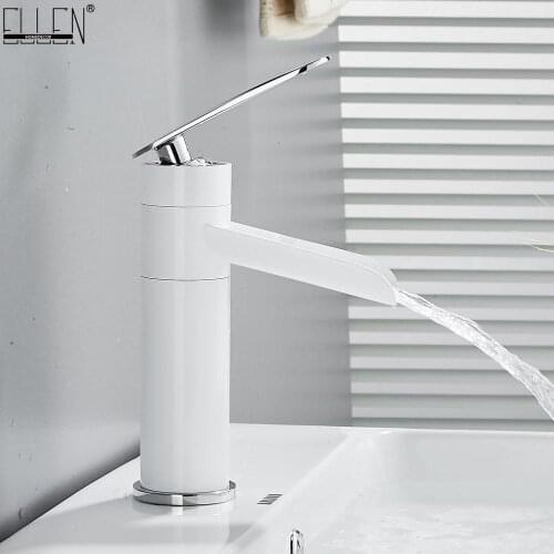 Vidric Deck Mounted Hot Cold Mixer Faucets Bathroom Basin Sink Tap White Crane Faucet Mixer Waterfall Water Tap EL1418W