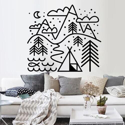 Large Wilderness Mountain Camping Teepee Tree Outdoor Wall Sticker Decal Vinyl Bedroom Vinyl Home Decor Art Mural