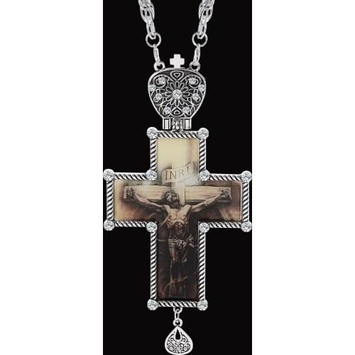 Vintage Silver Color Pectoral Cross Necklace Religious Jewelry Jesus Crucifix Cross Pendant Necklaces Men Women Prayer Gift