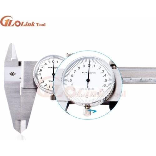 High quality double needle 150mm 0.02mm 0.001" stainless steel dial vernier caliper dial gauge plastic dial caliper meas