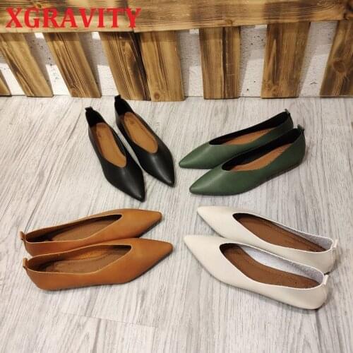 XGRAVITY 2021 New Spring Comfortable Lady Flat Shoes Pointed Toe Flats Plus Size Female Women Footwear Comfort Ladies Shoes C102